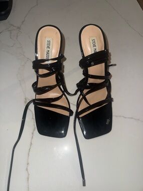 Steve Madden Black Patent Lace-Up Square-Toe Heels